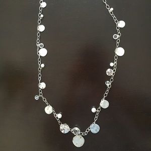 WHBM 30" Silver and Pearl Charm Necklace